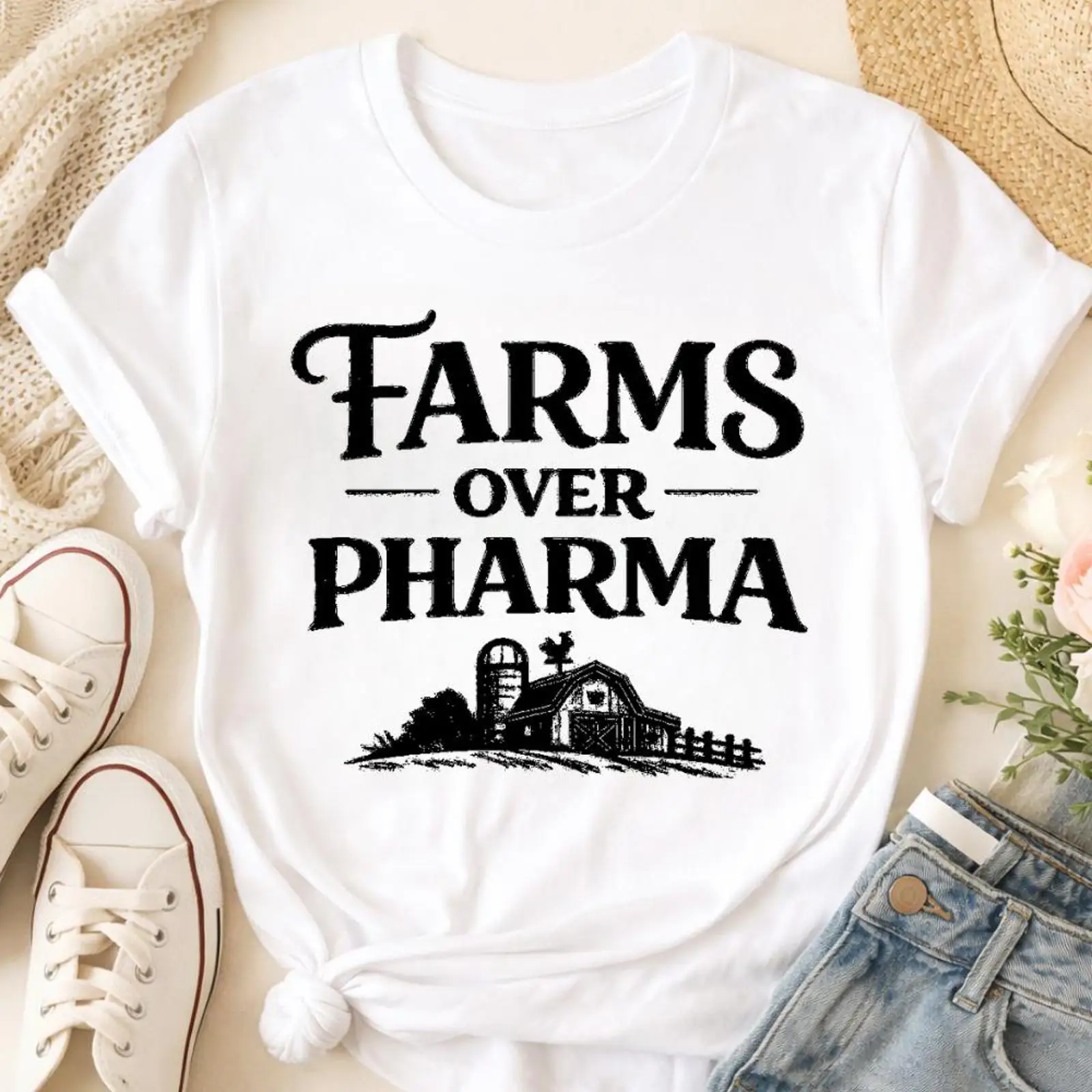 Sustainable Agriculture/Farming - تي شيرت Farms Over Pharma: حارسون